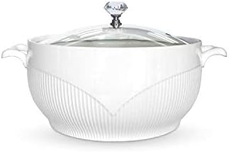 ABHOME Ceramic Soup Tureen with Glass Lid Porcelain Serving Tureen Soup for Restaurant Home Kitchen Decoration Cute Ceramic Covered Tureens for Soup, White Porcelain (7.48 in)