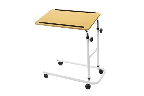 Angel Mobility Overbed Table with Wheels Height Adjustable and Lightweight Laminated 61 x 40 cm Flat Packed Surface for Bed or Chair Use Ideal for Meals Laptop Work and Elderly Care