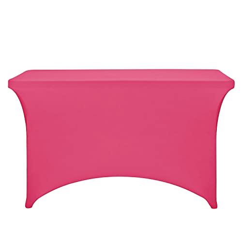 Image of FORLIFE Spandex Table Cover - Fitted 4ft Rectangular Tablecloth, Stretch Patio Table Cover for Wedding, Banquet, Party - Hot Pink