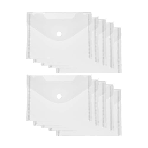 Carteiras de plástico A6, 10 unidades, carteiras de plástico, pastas de plástico, pequenas pastas transparentes para documentos com botão de pressão, impermeáveis, transparentes, envelopes de plástico