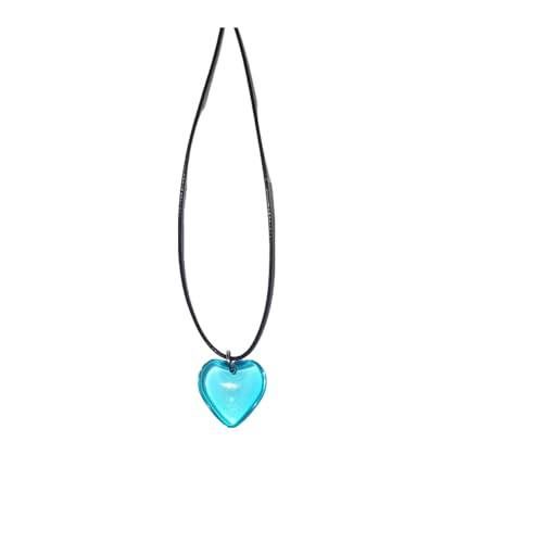Dainty Colorful Glass Heart Shape Pendant Necklace Stainless Steel Link Rope Chian Love Heart Charms Pendant Necklace Y2K Trendy Jewelry Accessories for Women Jewelry