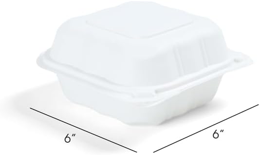 Plastic Clamshell Container - Disposable Takeout Container [1-Compartment, 6x6x3, 250-Pack] Hinged Lid, Microwave Safe, Recyclable
