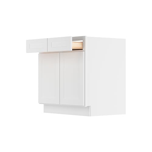 Image of Furinno Shaker Drawer Base Kitchen Cabinet with 2-Doors, Ready to Assemble, 24 D x 33 W x 34.5 H, White