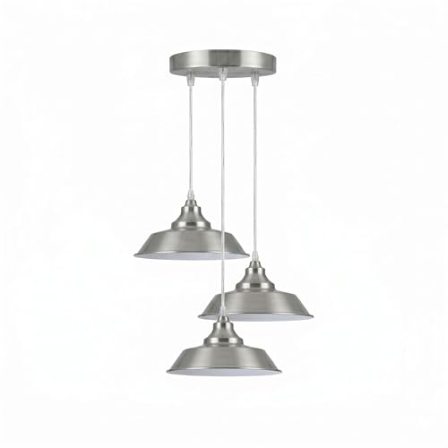 Image of LEDSone 3-Light Satin Nickel Industrial Metal Pendant Ceiling Light