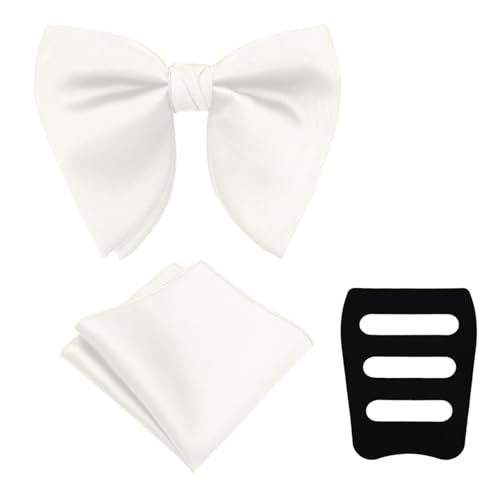 Image of Oversized Bow Ties for Men, Pre-Tied Bow Tie and Handkerchief with Pocket Square Holder Set for Wedding Party Daily