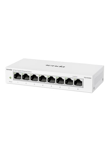 Tenda LAN Switch 8 Port Gigabit Netzwerk Switch Ethernet Splitter (IGMP-Snooping & QoS, Unmanaged, Plug-and-Play Internet Switch, Lüfterlos, Metallgehäuse, Weiß) (TEG1008M)