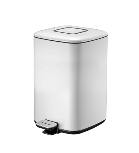 Image of Obsessions EKO Soft-Close Bathroom Trash Can - 12L Stainless Steel Pedal Bin with Lid & Liner, Elegant White Waste Basket for Home & Kitchen