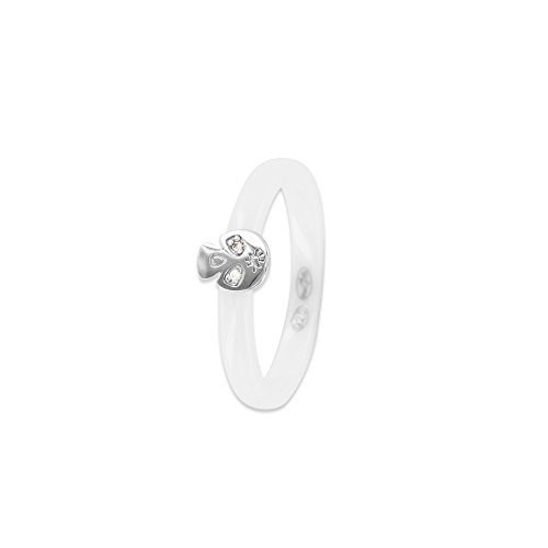 Jouailla - Bague céramique blanche avec motif tête argent 925/1000e rhodié et oxydes de zirconium - (Taille: 56)