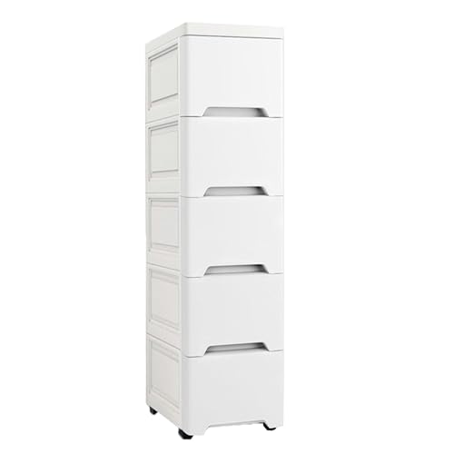 Mueble de almacenamiento para baño delgado blanco con ruedas con cajones finos, ahorro de espacio, armario de plástico pequeño (18 cm)