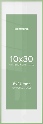 Image of Homeforia 10x30 Sage Green Picture Frame, High End Metal 10by30 Poster Frames with Mat 8x24 Photo, 10 x 30 Green Frame Matted to 8 x 24 Print, 30x10 Panoramic Frame, Tempered Glass, Wall Kit, Set of 2