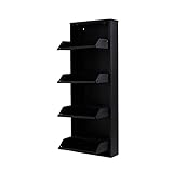 Kuffe Schuhschrank Metall Schuhregal Schmal Hoch Schuhkipper mit Magnet Klappen aus Pflegeleichtem Metall Montiert Schuhschrank und Wandmontage (4 Klappen, Schwarz)