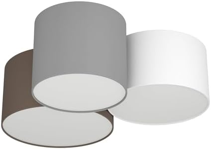 Eglo PASTORE Ceiling Light, Textile Ceiling Light with 3 Bulbs, Material Steel, Textile, White, Anthracite Brown, Grey, E27 Socket