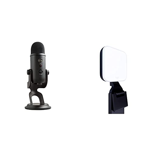 Blue Yeti USB-Mikrofon für Aufnahmen, Streaming - Schwarz & Litra Glow Premium LED Streaming-Licht mit TrueSoft - Für Videokonferenzen, Zoom-Meetings, Verstellbare Halterung und Desktop-App-Steuerung