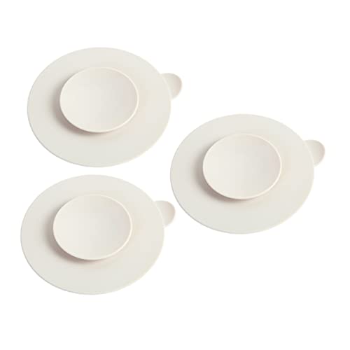 WEKAMOS Silicone Suction Bowl Mats for Babies, Food-grade Silicone Cutlery Pads Strong Suction, Non-slip Round Placemat for Toddlers, Cream White, 3pcs Set