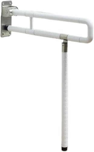 Heuitgs トイレ手すり トイレの安全手すり 滑り止め 折りたたみ式の跳ね上げ式ステンレス鋼グラブバー バスルームサポートハンドル 高齢者用手すりトイレ 壁掛け式滑り止め手すり 60/70/75cm (60cm,ホワイト - サポート付き)