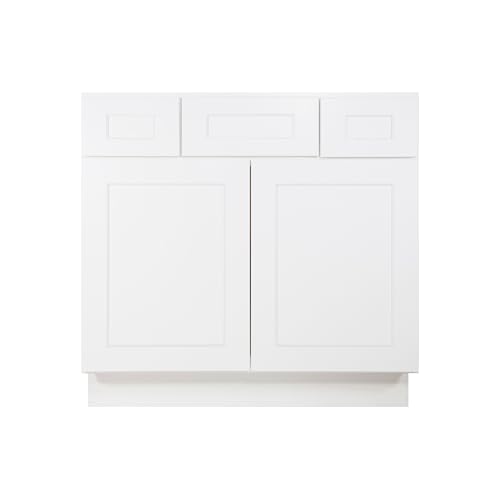 Image of Furinno Shaker 2-Drawer Bath Vanity Cabinet Without Top, Ready to Assemble, 21 D x 36 W x 34.5 H, White