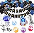 1 Set Space Astronaut Happy Birthday Balloon, Reusable Foil Helium Inflatable Balloon with Silver Stars for Party Decoration Kids Gift, Baby Boy Memorable Activity Celebration Supplies Banner Props