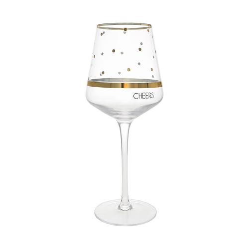 Pavilion Gift Company - Cheers - Dots - Metallic Gold 17 oz Stemmed Wine Glass Classy Timeless Celebratory Milestone Drinkware Housewarming Apartmentwarming
