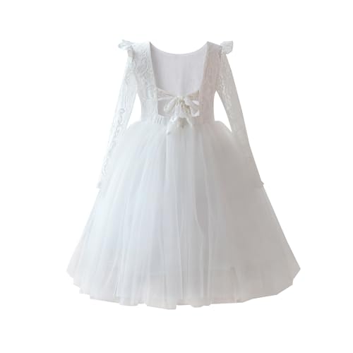 Tutu.kk Toddler Girls Tutu Dress Lace Bow Tie-Back Straight Tulle Long Sleeve Flower Girl Dresses for Party