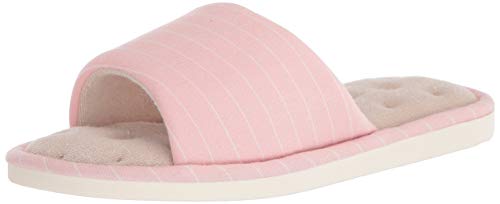 Open Toe House Slippers for Women, Ladies Soft Memory Foam Bedroom Slide Slippers, Cozy Terry Lining, Indoor Outdoor Non-Slip Rubber Sole Pink