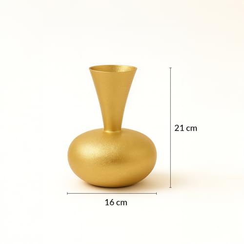 Image of Market99 Metal Flower Vase|Golden Surahi Shape Decorative Holder with Crackle Design & Matte Texture|Ideal for Living Room, Shelf, Tabletop, Office & Housewarming Gift|Classic touch meets modern flair