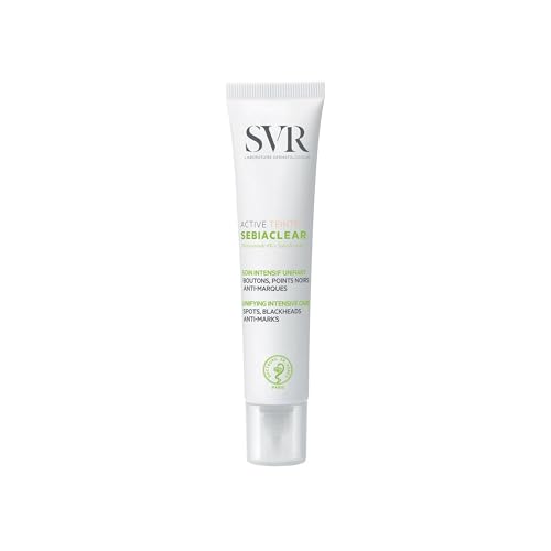 SVR - Sebiaclear Active Teinté - Soin teinté anti-imperfections – Unifie le teint &amp; matifie – Peaux grasses à tendance acnéique – Niacinamide 4% &amp; Acide salicylique – 40 ml