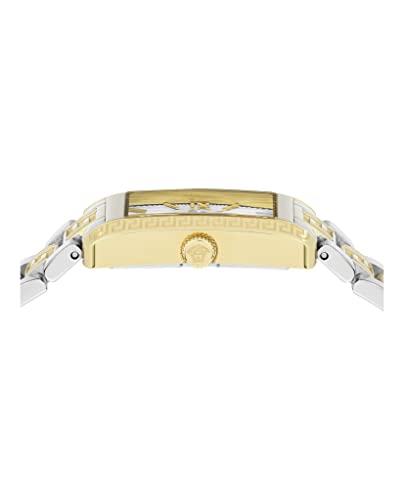 Versace Tonneau Collection Luxury Womens Watch Timepiece with a Two Tone Bracelet Featuring a Gold Case and White Dial2