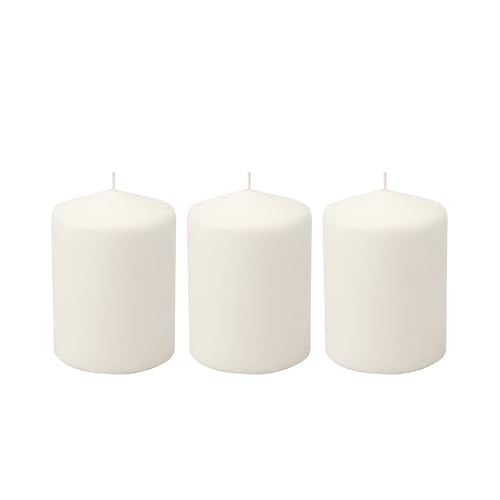 Image of Stonebriar 3 Pack Tall 3 x 4 Inch 35 Hour Long Burning Unscented White Wax Pillar Candles