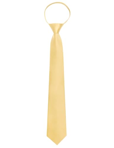 Image of YourTies Zipper Tie for Men Adjustable Pre-tied Satin Neckties and Pocket Square Set Solid Color Business Formal Wedding