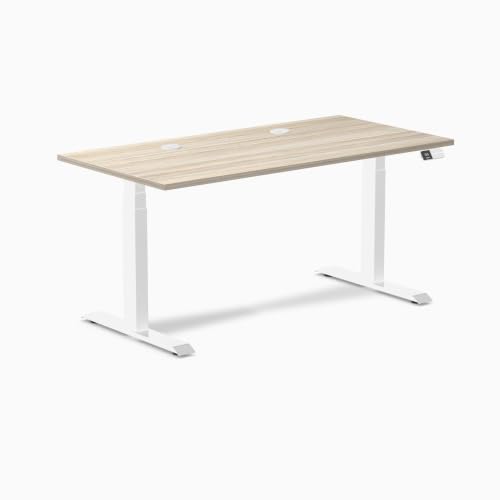 Image of Desky Electric Standing Desk, 59.1 inch Laminate Height Adjustable Sit Stand Desk, Dual Motor, 4 Memory Presets, Ergonomic Computer Workstation for Home Office - Classic Oak Top and White Frame