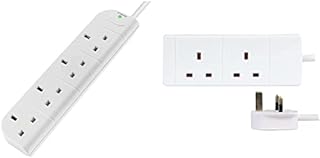 Belkin E-Series 4 Plug SurgeStrip Surge Protected Extension Lead - 1 m, White & PRO ELEC PELB1509 2 Gang Extension Lead White, 2m
