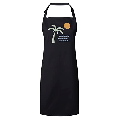 Tablier cuisine noir souvenir de plage et soleil tropical