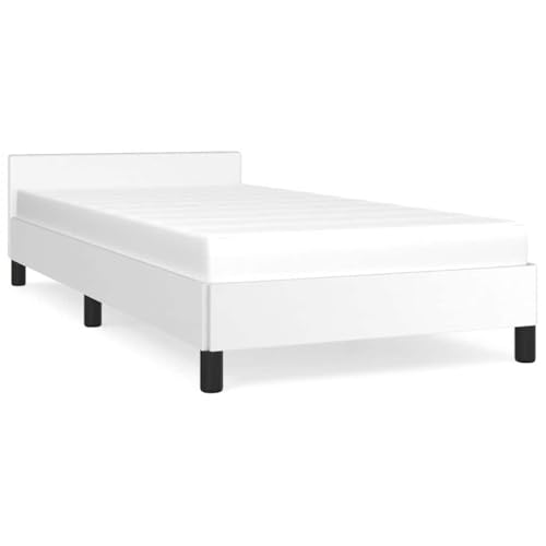vidaXL Cadre de lit avec tête de lit en Cuir synthétique Blanc 90 x 200 cm