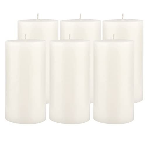 Stonebriar Tall 3 X 6 Inch 80 Hour Long Burning Unscented Wax Flat Top Pillar Candles, White, 6 Pack #TOP11