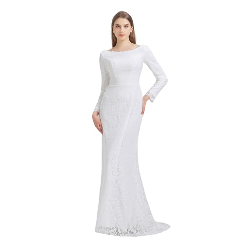 Women's Backless Lace Bridal Wedding Dresses with Long Sleeves PWD100
