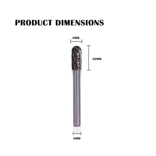 CSOOM C-08 Hartmetall Frässtifte mit 6mm Schaft Doppelschnitt Drehfeile Zylinderendschnitt, Schneidefräser, Schneidefräser, Schneideisen für Stahlmetallbearbeitung, Polieren und Gravieren