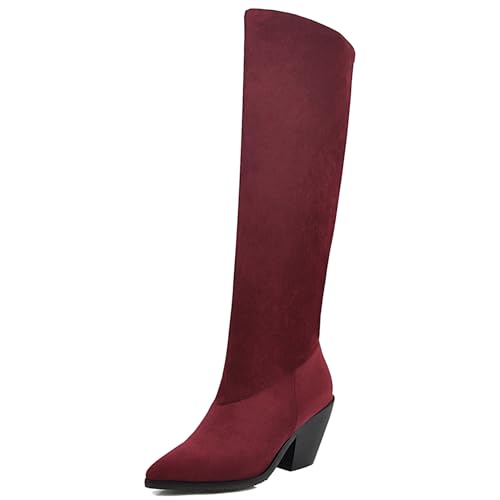 Botte Haute Jusqu'Au Genou Femme Talon Bloc Haut Pointu Chaussures Daily Taille 34