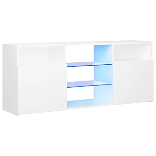 vidaXL Meuble TV avec Lumières LED Armoire Basse Centre de Divertissement Meuble Stéréo Salon Salle de Séjour Maison Intérieur Blanc 120x30x50 cm