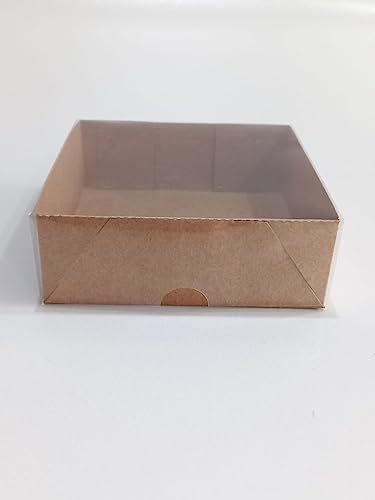 Embalagem Caixa para Presente, Tampa Visor Acetato, 10 unid, Kraft e Duplex, 11x11x4 cm, Embala Cris