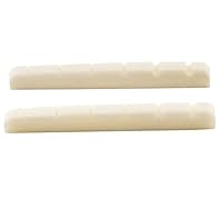 Flat bottom, with string slots, bone nut for 6 strings stratocaster /telecaster electric guitar E to E String spacing: 34mm (1-11/32 inch) Length: 1-5/8 inch (42mm);Thickness: 1/8 inch (3.5mm); Height: 3/16" (4.5mm) Material: Bone; Color: Bleached Wh...