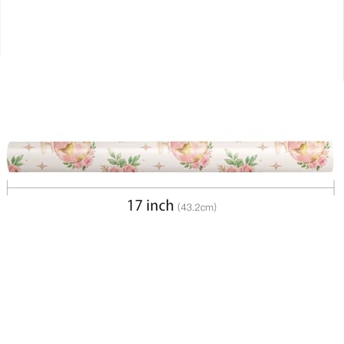 LeZakaa Graduation Wrapping Paper Roll for Girls Women, Floral Graduation Elegant Gift Wrap with Roses Caps Globe Design for High School and College, Mini Roll 17in x 16.4 ft by LeZakaa - Image 7