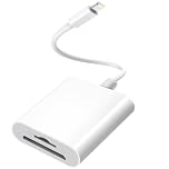 Lightning to SD Card Reader for iPhone/iPad - Camera and Memory Card Adapter Compatible with iPhone14/13/12/11/XS/XR/X/8/7/iPad, Plug and Play (White-Dual Port)