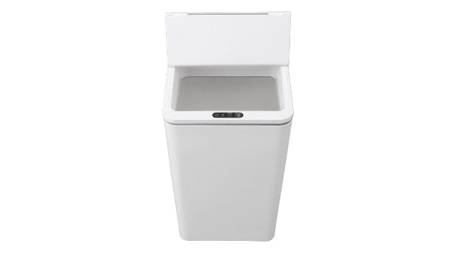 Image of Pomya Automatic Touchless Trash Bin, Motion Sensor Trash Can for Kitchen, Bedroom, Bathroom, Home Office, Living Room, Desktop USB Charging Garbage Can with Foldable Lid (White)