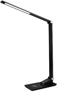 Led Desk Lamp Wireless Charging, Eye-Caring Foldable Table Lamp, Dimmable Metal Office Lamp with USB Port, QI, Touch Control, Memory Function for Reading, Studying, Working, Living Room, Bedroom
