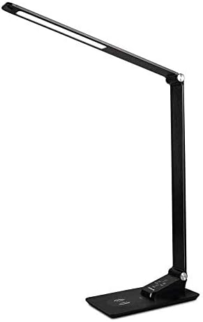 Led Desk Lamp Wireless Charging, Eye-Caring Foldable Table Lamp, Dimmable Metal Office Lamp with USB Port, QI, Touch Control, Memory Function for Reading, Studying, Working, Living Room, Bedroom