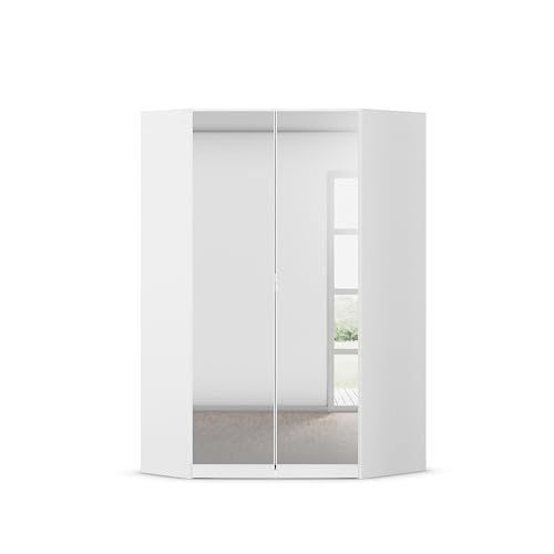 Rauch Möbel Costa, Eckschrank, Kleiderschrank für Schlafzimmer, Kinderzimmer, Babyzimmer, 2-türig mit Spiegel, Zubehör Basic, Farbe Weiß, Breite 117 cm