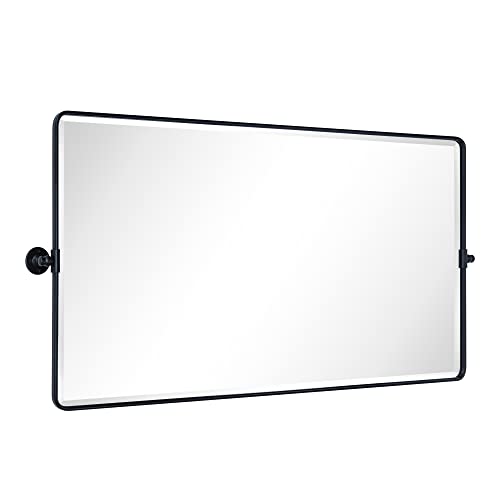 Image of TEHOME Pivot Full Length Bathroom Vanity Mirror Matt Black Metal Framed Full Body Wall Mounted Floor Pivoting Mirror for Bathroom, Living Room, Overall 58.12 x 28 inches (Mirrror 54 x 28 inches)
