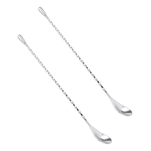 2pcs Cuillère à Cocktail en Acier Inoxydable 30,5 cm, Agitateur Cocktail en Acier Inoxydable, Touillette Longue pour Barman, Design Spirale pour Mélanger et...