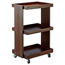 OGESIA 3-Tier Premium Wood Rolling Bar Cart Wine Serving Cart, Wheels,Utility Cart, Kitchen Storage Cart, Seasoning Rack on Wheel,for Dining Room Wine Serving Trolley (3 Tier, Brown Polish) (Style 2)