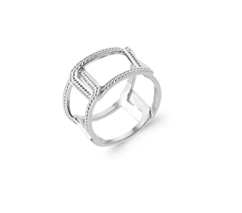 Bague Argent 925 anti-noircissement motif rectangle tressé